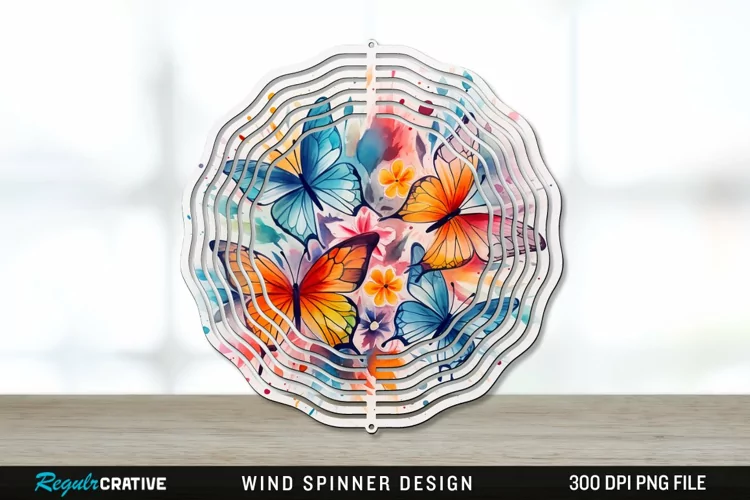 Watercolor Floral Butterflies Wind Spinner Sublimation PNG
