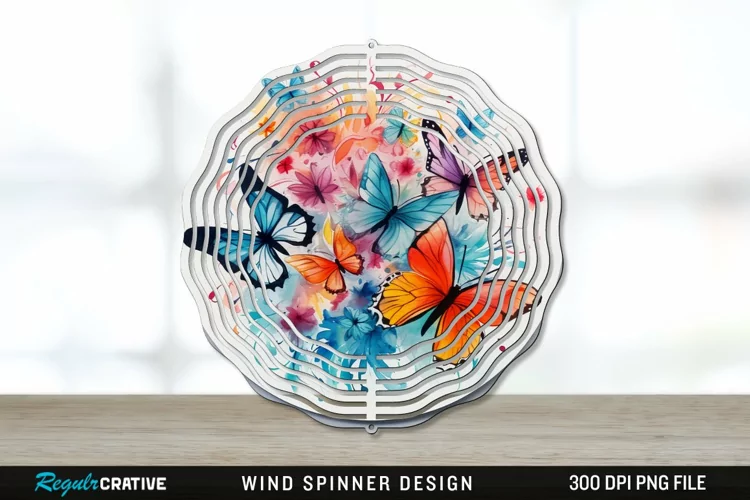 Watercolor Floral Butterflies Wind Spinner Sublimation PNG