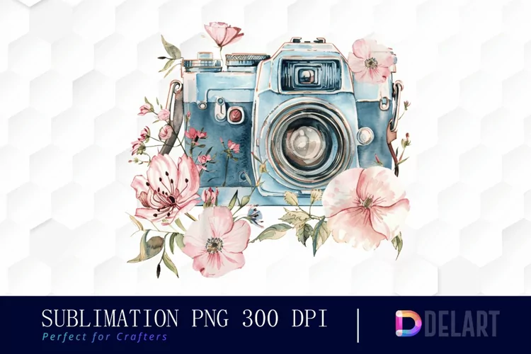 Floral Camera Illustration Clipart