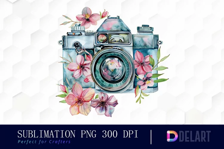 Floral Camera Illustration Clipart