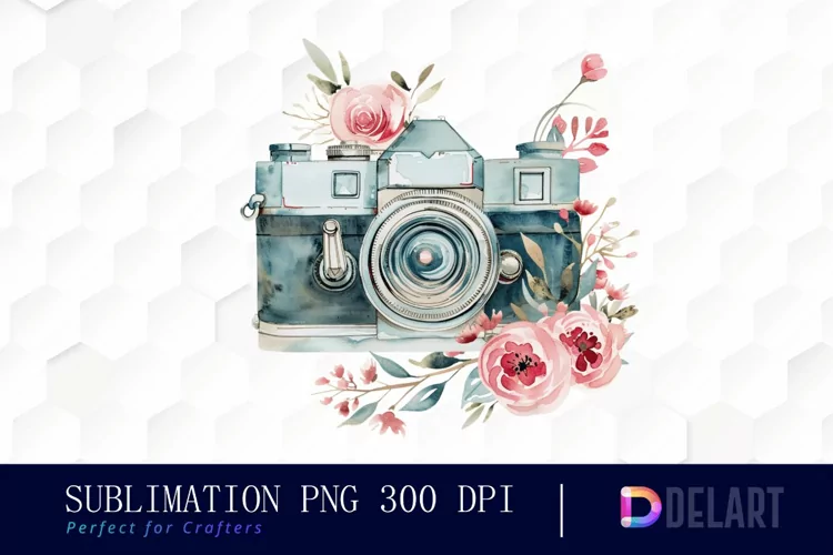 Floral Camera Illustration Clipart