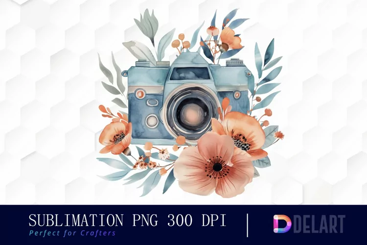Floral Camera Illustration Clipart