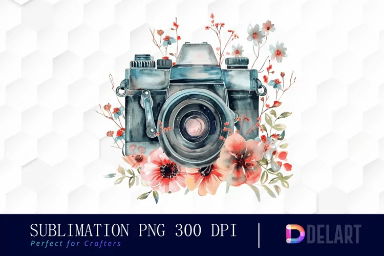 Floral Camera Sublimation PNG Clipart