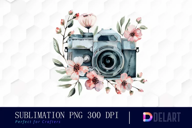 Floral Camera Design Clipart