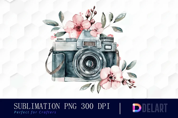 Floral Camera Design Clipart