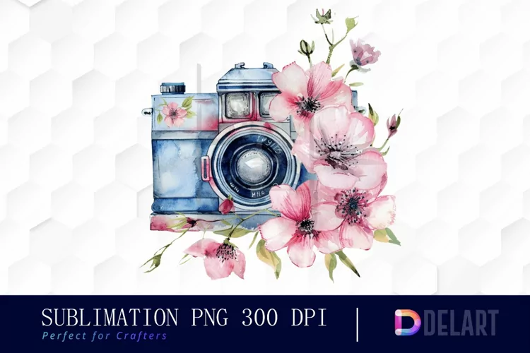 Floral Camera Illustration Clipart