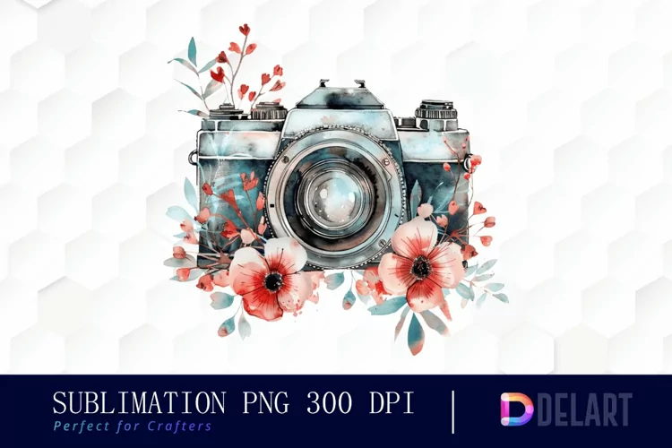 Floral Camera Design Clipart