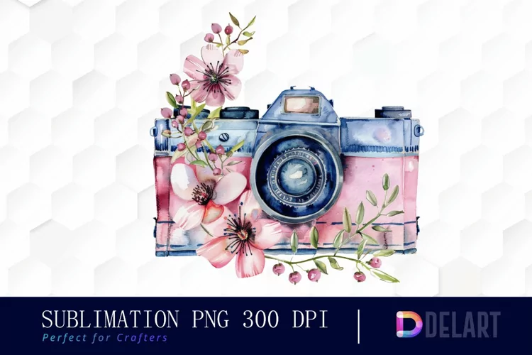 Floral Camera Design Clipart