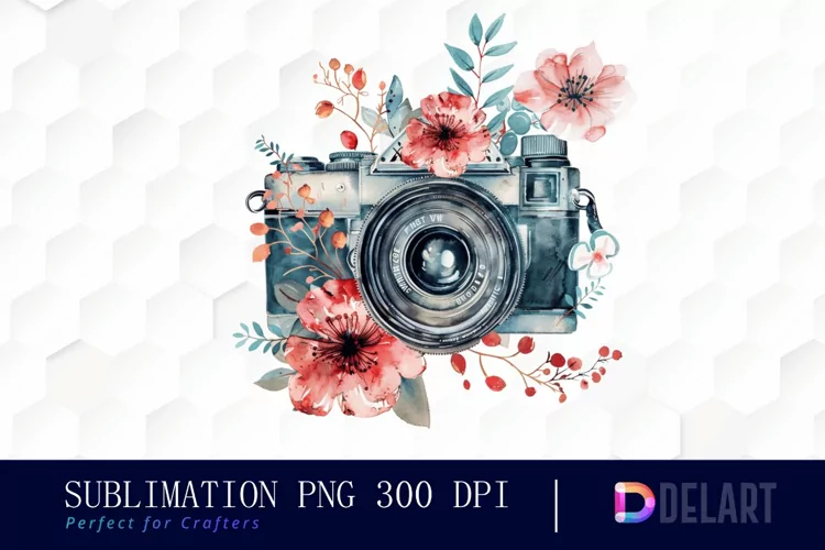 Floral Camera Design Clipart
