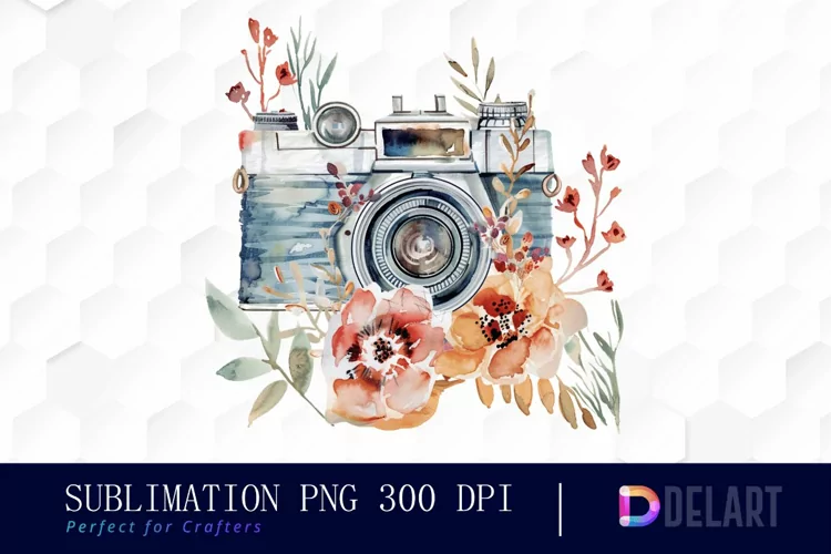 Floral Camera Sublimation PNG Clipart