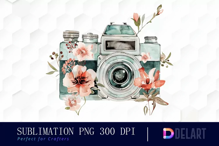Floral Camera Illustration Clipart