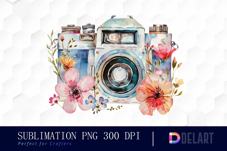 Floral Camera Illustration Clipart