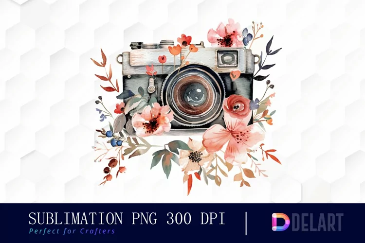 Floral Camera Illustration Clipart