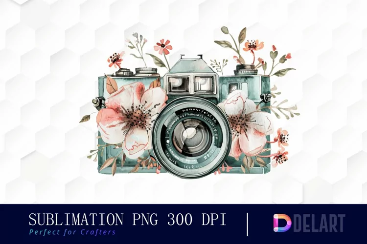 Floral Camera Sublimation PNG Clipart