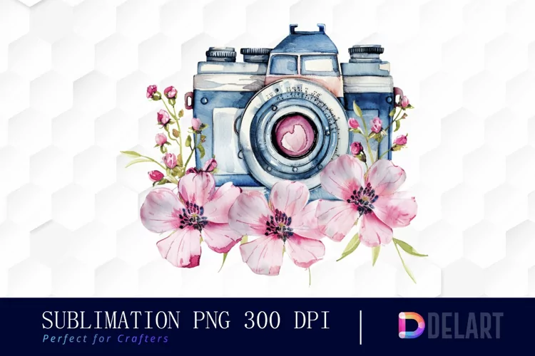 Floral Camera Sublimation PNG Clipart
