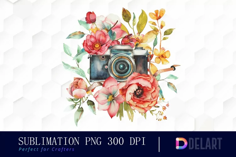 Floral Camera Sublimation PNG Clipart