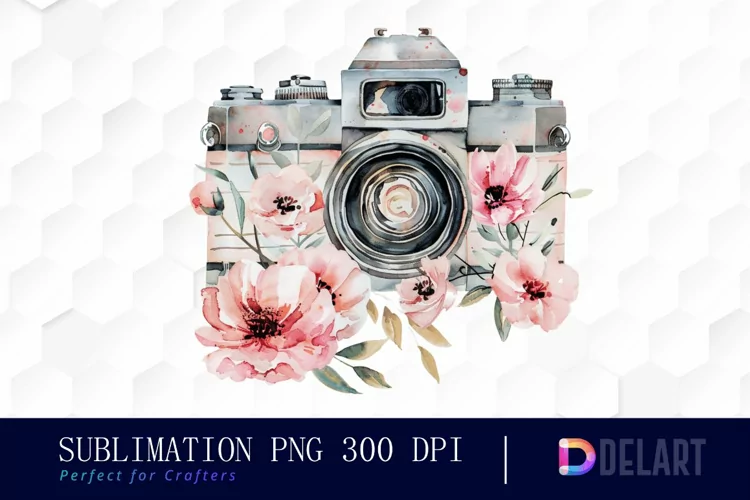 Floral Camera Sublimation PNG Clipart