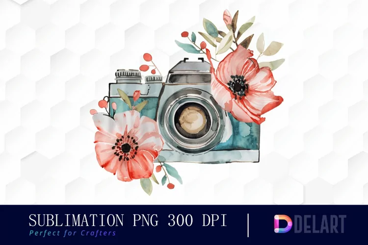 Floral Camera Watercolor Clipart