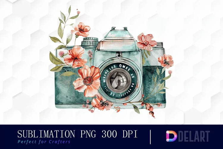 Floral Camera Sublimation PNG Clipart
