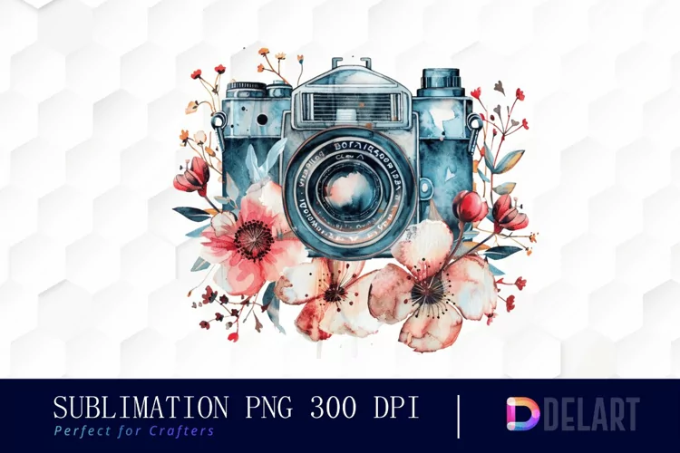 Floral Camera Illustration Clipart