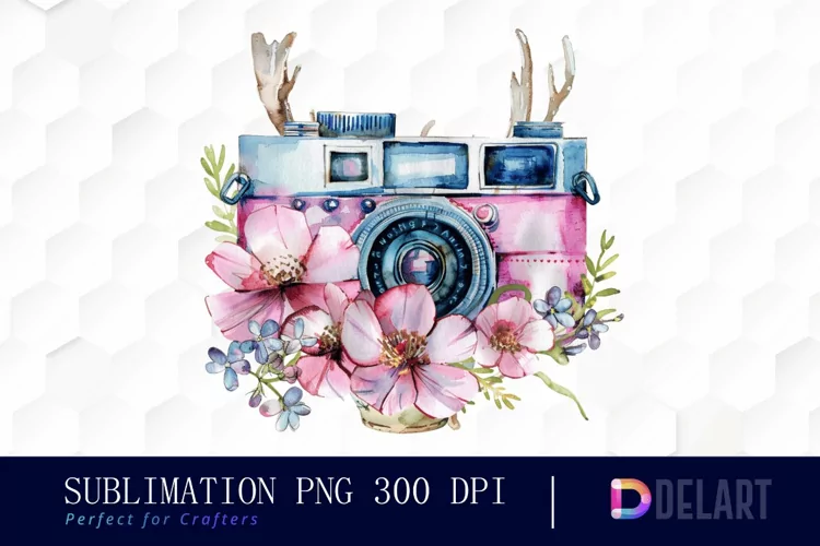 Floral Camera Illustration Clipart
