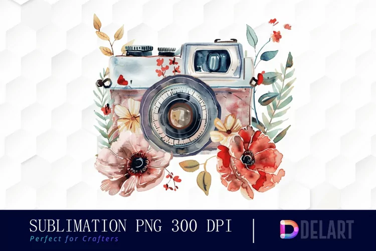 Floral Camera Sublimation PNG Clipart