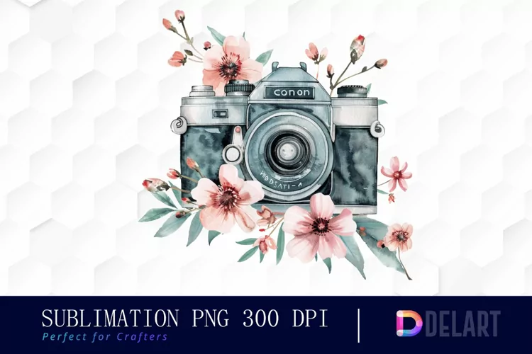 Floral Camera Illustration Clipart