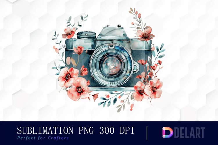 Floral Camera Sublimation PNG Clipart