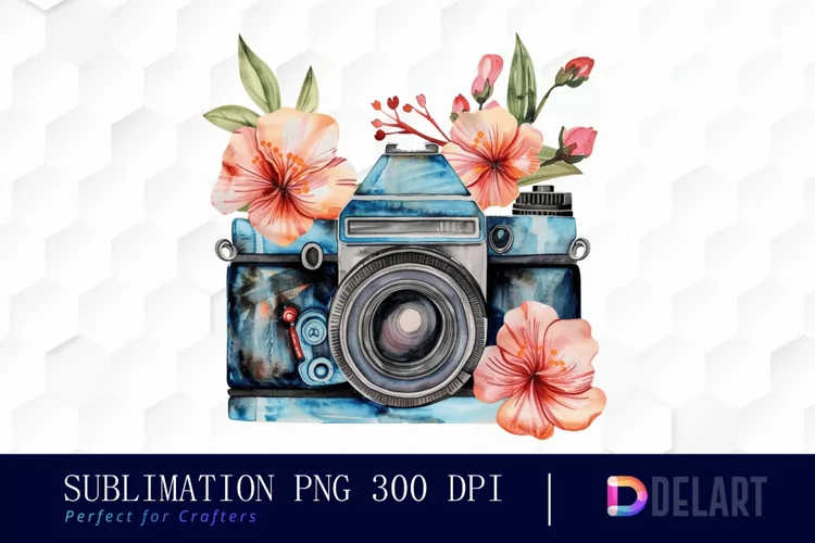 Floral Camera Sublimation PNG Clipart