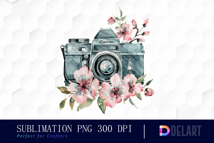 Floral Camera Sublimation PNG Clipart