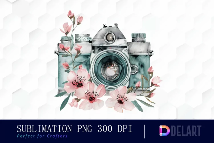 Floral Camera Illustration Clipart
