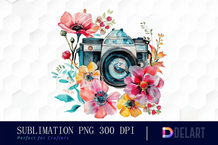 Floral Camera Illustration Clipart