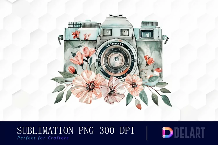Floral Camera Illustration Clipart
