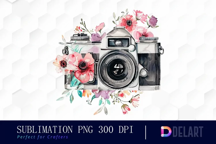 Floral Camera Sublimation PNG Clipart