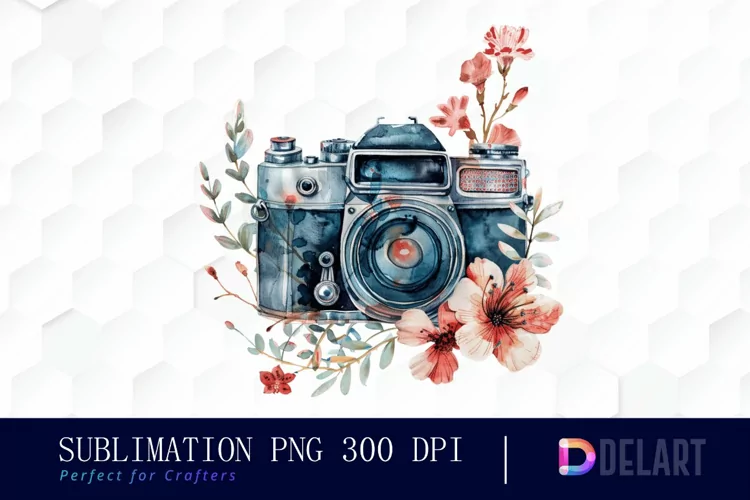 Floral Camera Sublimation PNG Clipart