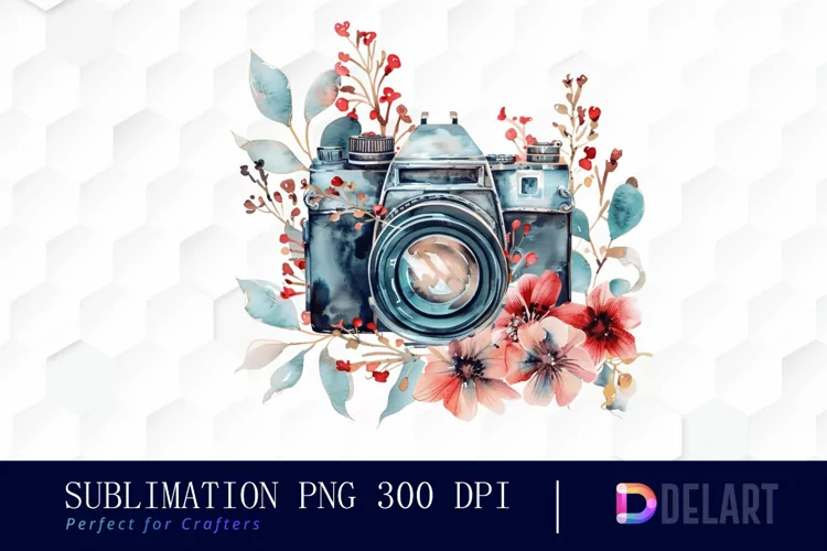 Floral Camera Sublimation PNG Clipart