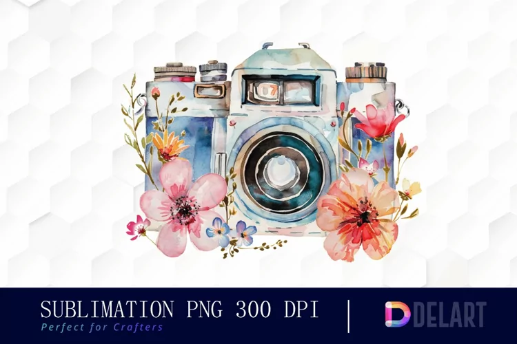 Floral Camera Illustration Clipart