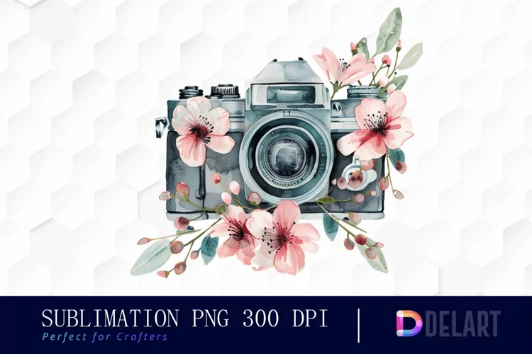 Floral Camera Illustration Clipart