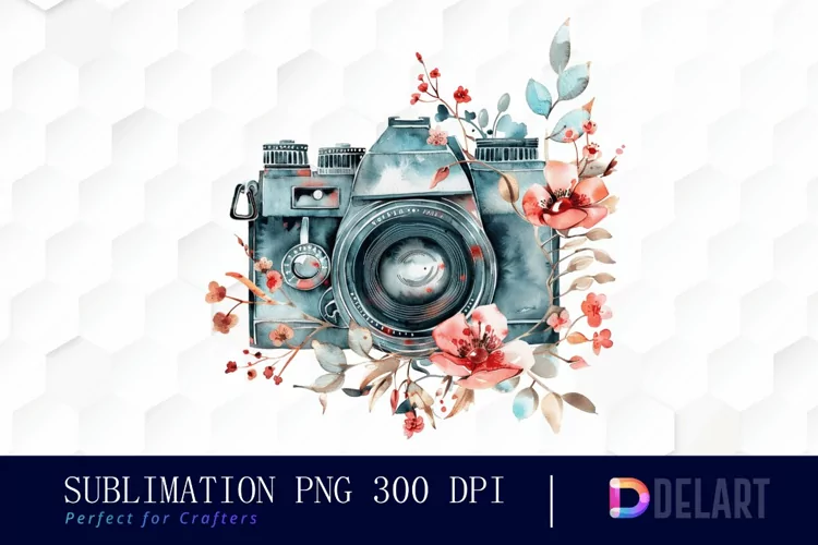 Floral Camera Illustration Clipart