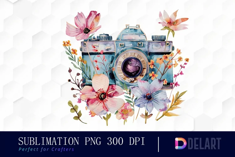 Floral Camera Watercolor Clipart