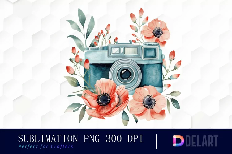 Floral Camera Sublimation PNG Clipart