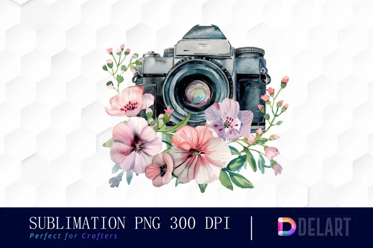Floral Camera Watercolor Clipart