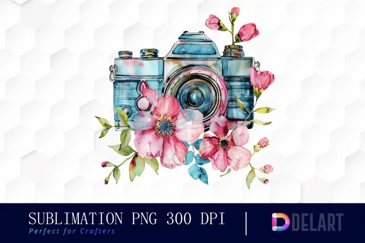 Floral Camera Illustration Clipart