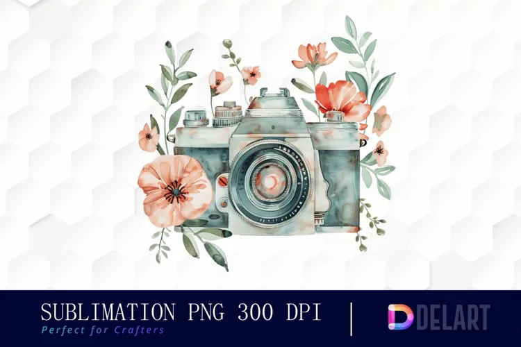 Floral Camera Sublimation PNG Clipart