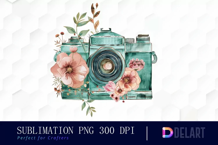 Floral Camera Watercolor Clipart