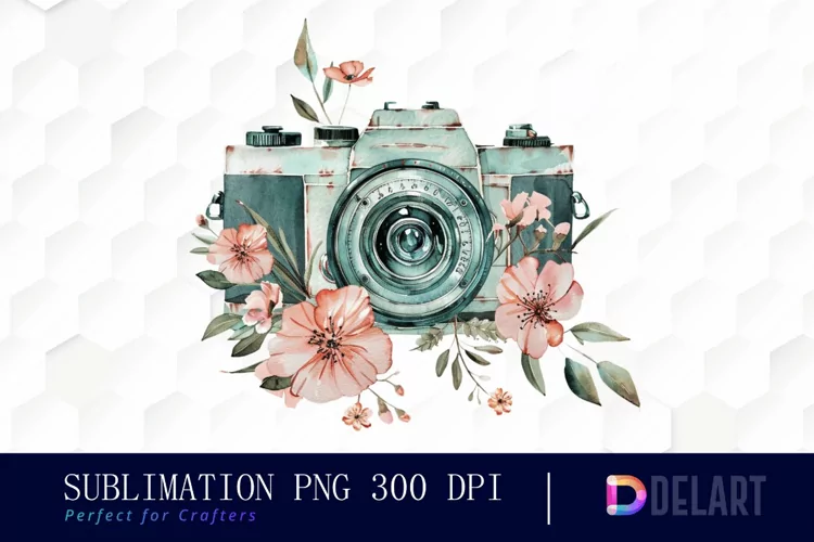 Floral Camera Illustration Clipart