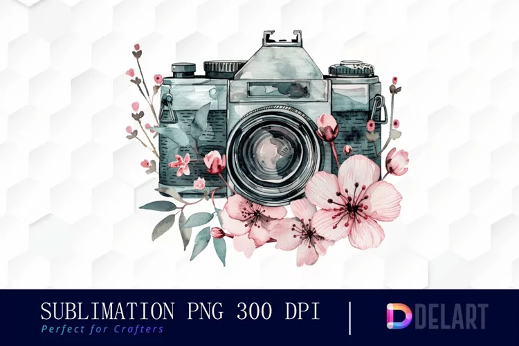 Floral Camera Sublimation PNG Clipart