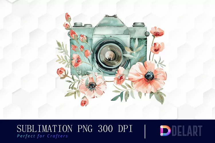 Floral Camera Design Clipart