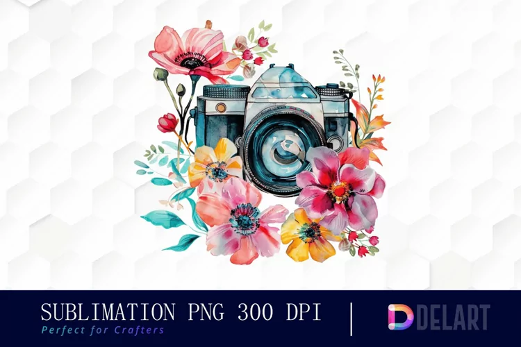 Floral Camera Sublimation PNG Clipart