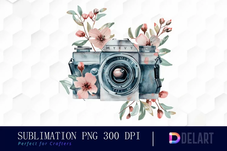 Floral Camera Illustration Clipart